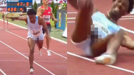   Viral accidente: Atleta estadounidense ganó prueba de 400 metros vallas con los genitales afuera 
